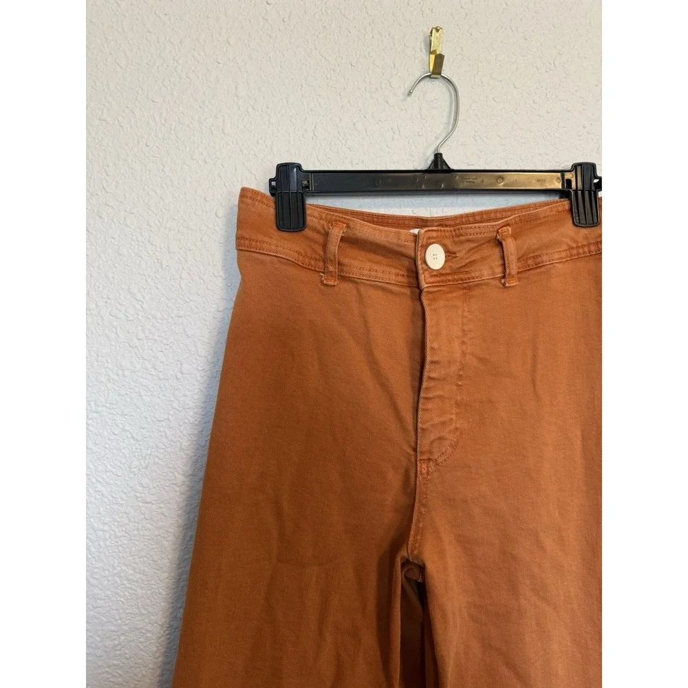 Zara Women Marigold The Marine Straight Wide-Leg High Rise Raw Hem Pants Size 6